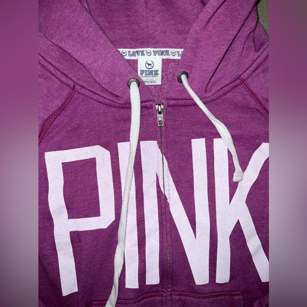 PINK medium size women’s full length zip hoodie. Purple.